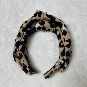 Mommy and Me Pearl-Trim Leopard Print Knotted Headband - Beige/Black